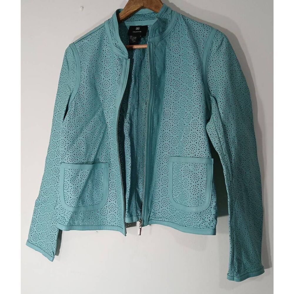 DD collection womens medium Sz 8 pistachio green Sheer leather jacket Spring
